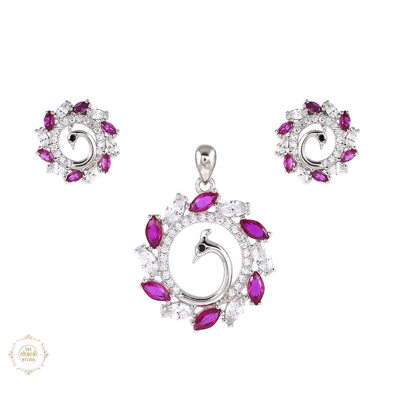 Sterling Silver Sparkling Peacock PendantĀ Set (Without Chain) - Image 3