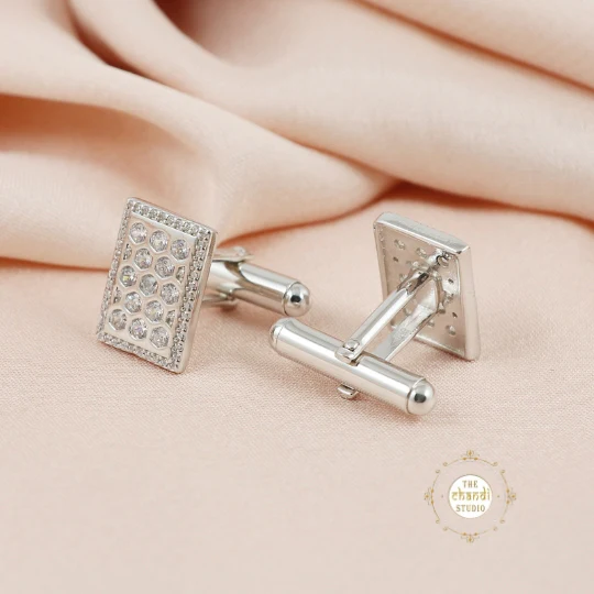 Sparkling  Silver Shimmer Stones Cufflinks - Image 2