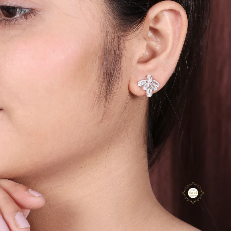 Sparkling Silver Statement Leafy Studs - Image 6