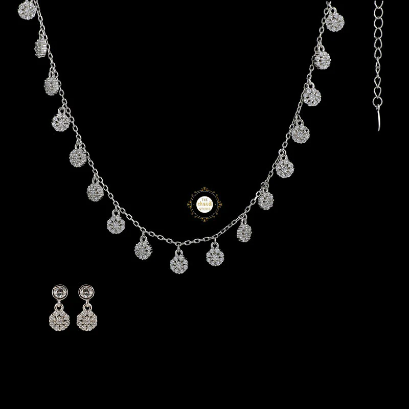 Sparkling Silver Twinkling Halo Necklace with Earring - Image 8
