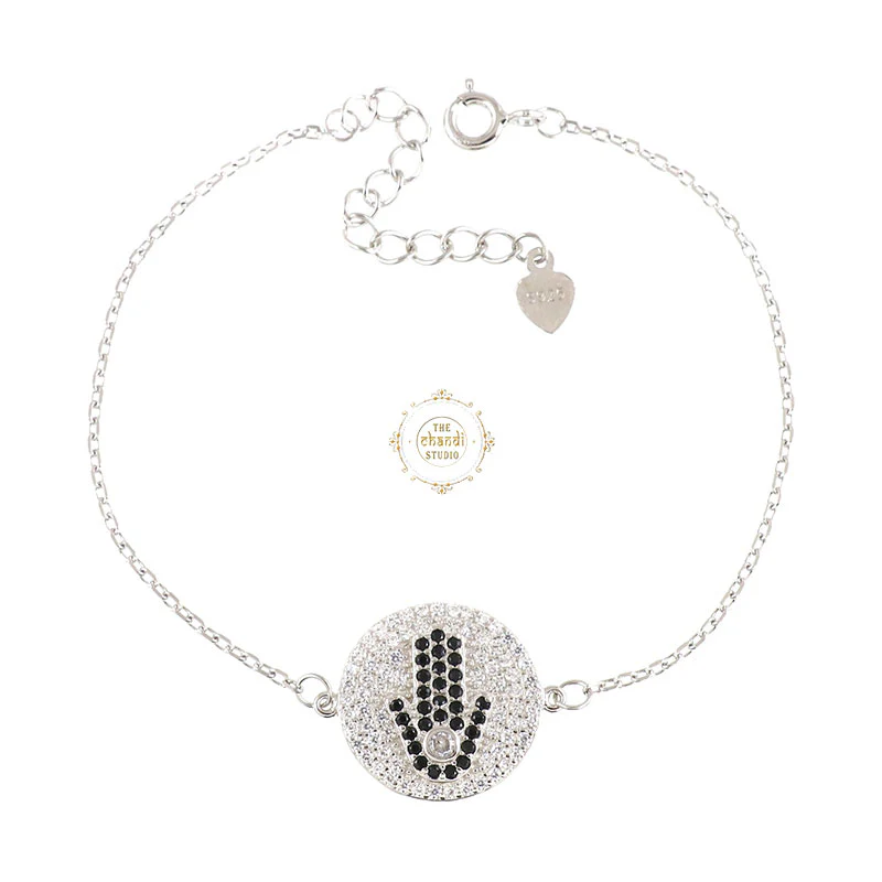 Sparkling Silver Hamsa Palm Bracelet - Image 5