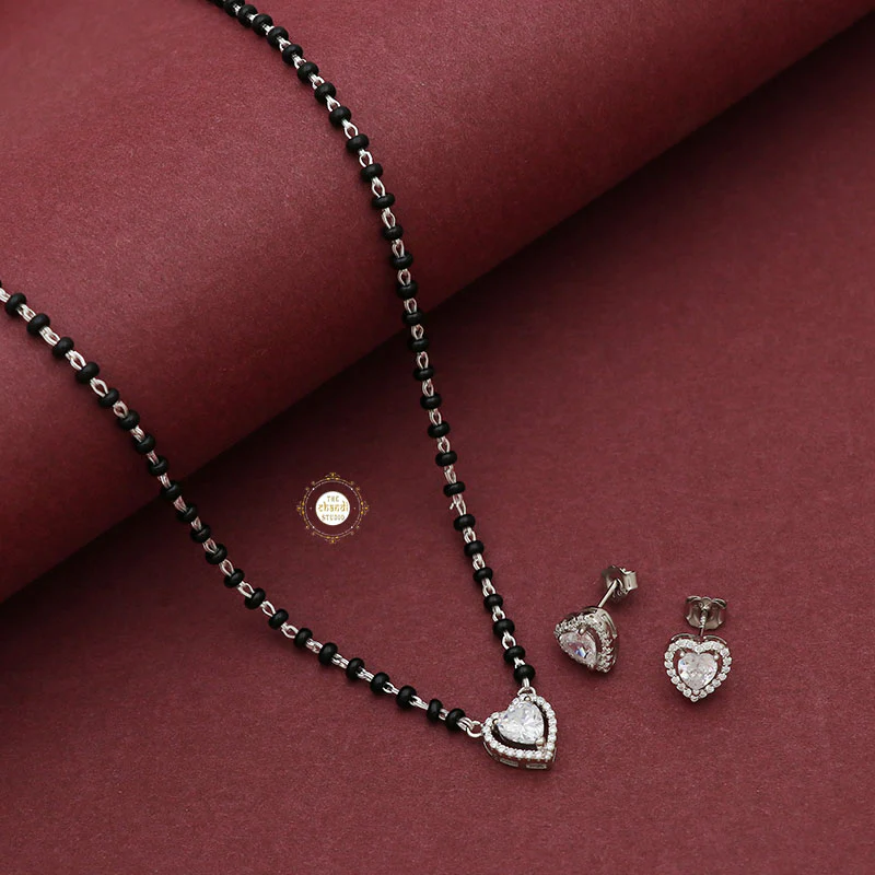 Sparkling Treasure Mangalsutra Heart Necklace Set With Earrings - Image 2