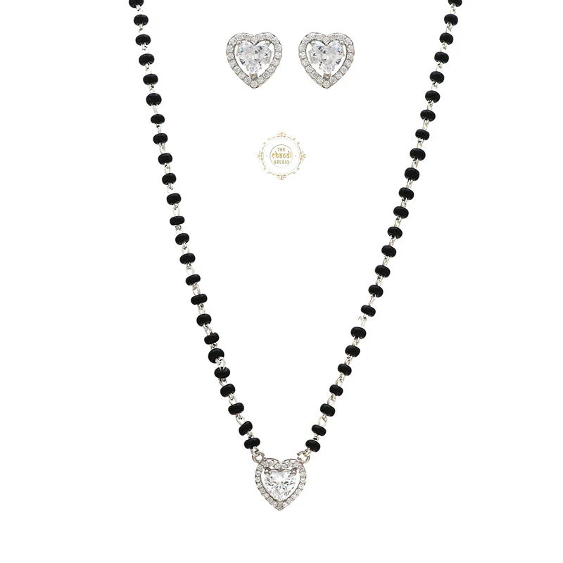 Sparkling Treasure Mangalsutra Heart Necklace Set With Earrings - Image 3