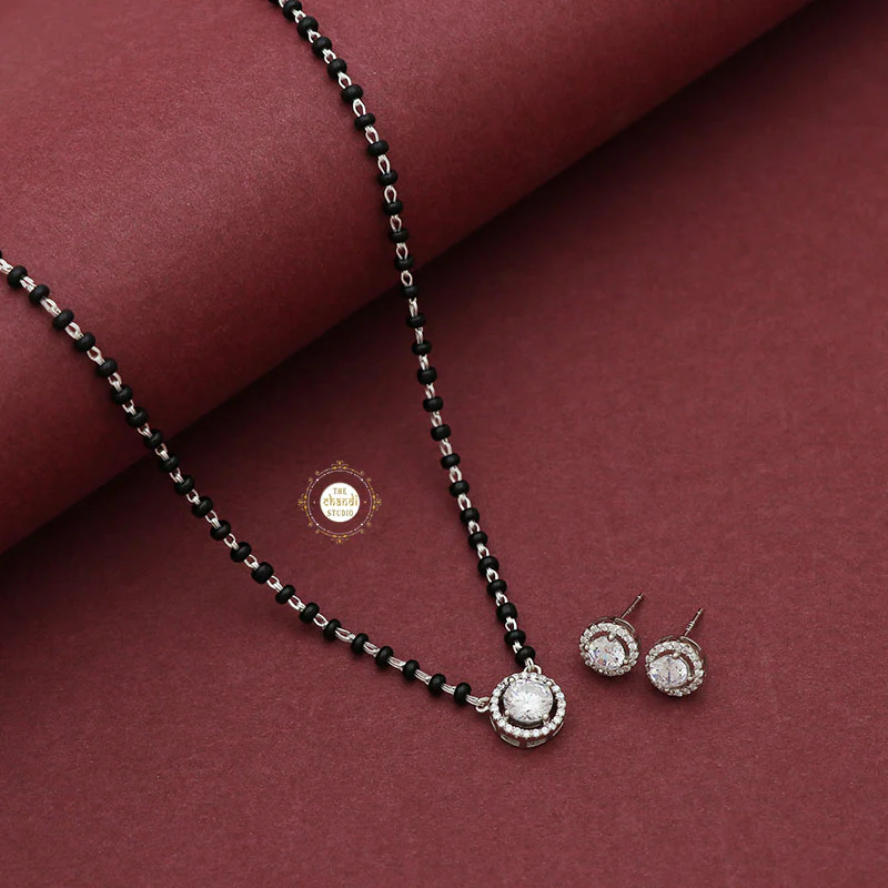 Sparkling Treasure Mangalsutra Necklace Set With Earrings - Image 3