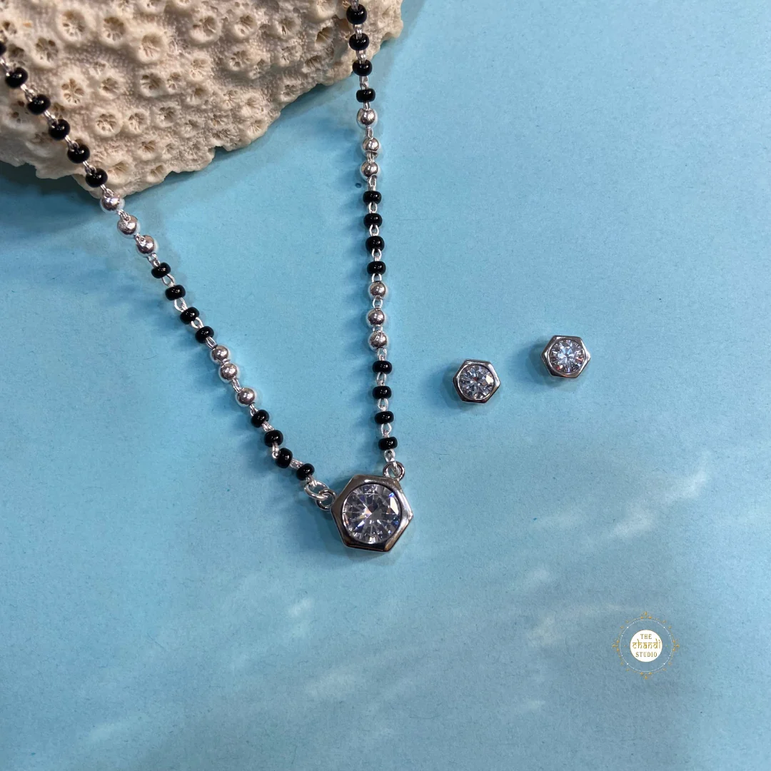 Sparkling Treasure Mangalsutra Pear Necklace With Earring - Image 2