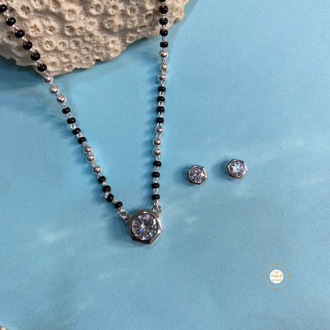Sparkling Treasure Mangalsutra Pear Necklace With Earring - Image 3