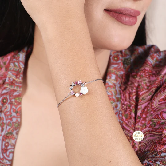 Sparkling Silver Floral Bracelet - Image 2