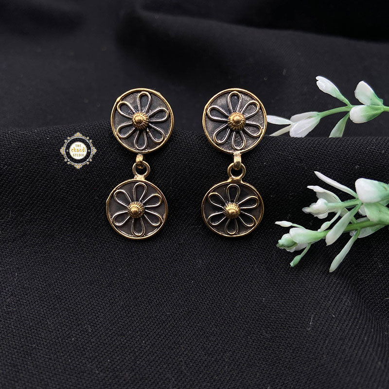 Sterling Silver Floral Earring Dual Tone - Image 2