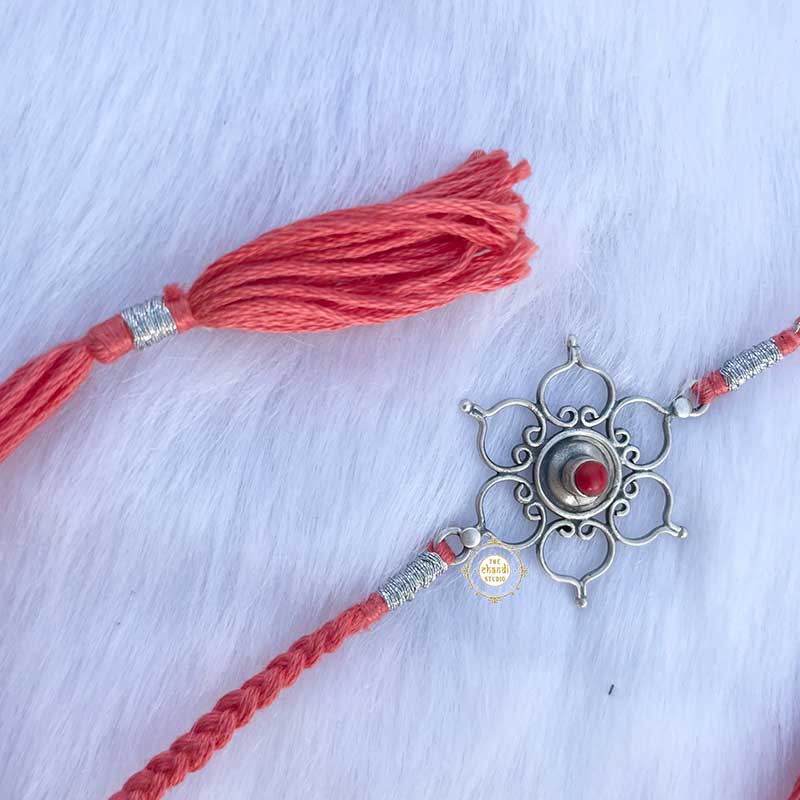 Sterling Silver Floral Paradise Rakhi (Coral) - Image 2