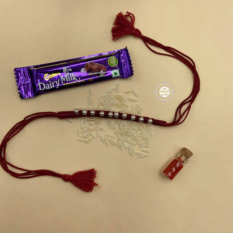 Sterling Silver Ghungroo Rakhi (Maroon) - Image 3