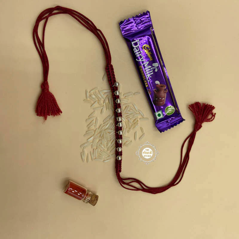 Sterling Silver Ghungroo Rakhi (Maroon) - Image 4
