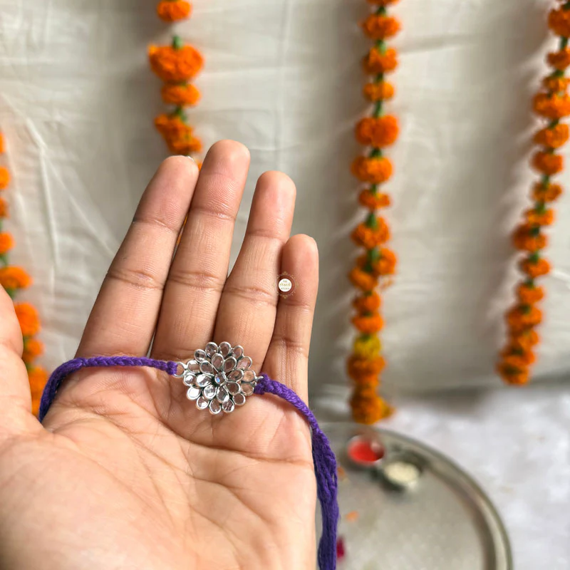 Sterling Silver Glass Stone Rakhi (Purple) - Image 3