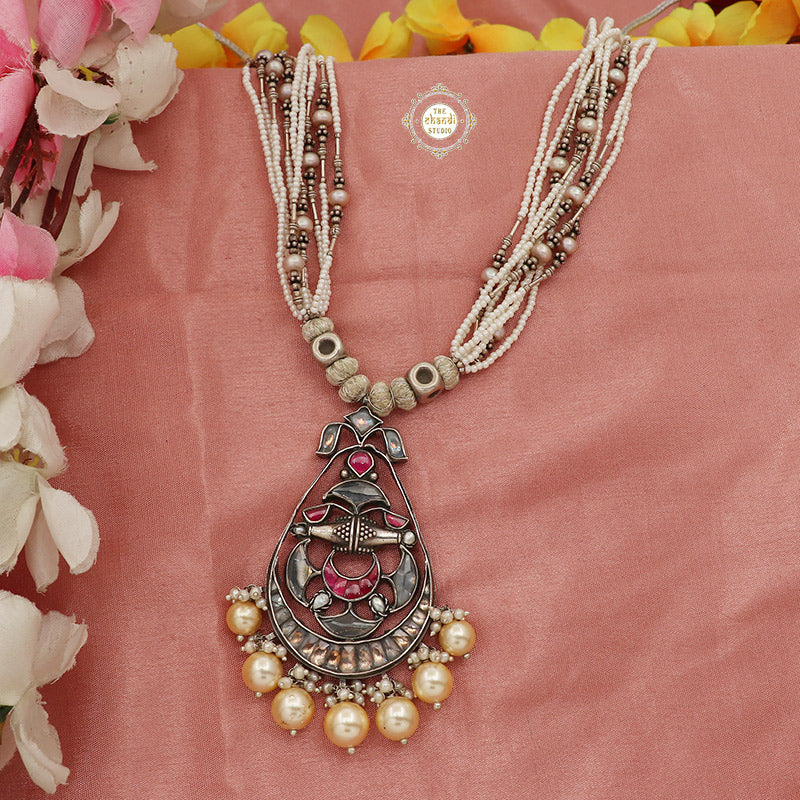 Sterling Silver Muhurat Layered Chaand Necklace - Image 4