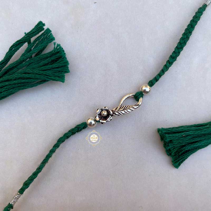 Sterling Silver Phool Patti Rakhi (Green) - Image 3