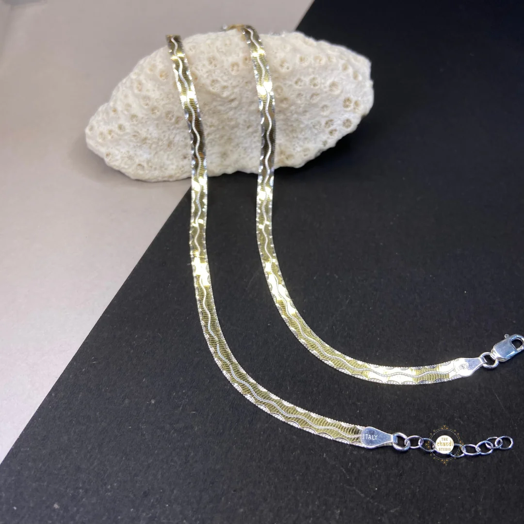 Sterling Silver Dual Tone Plain Anklet - Image 3