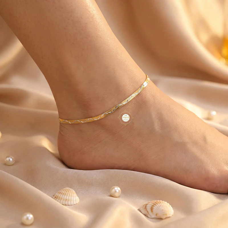 Sterling Silver Dual Tone Plain Anklet - Image 5