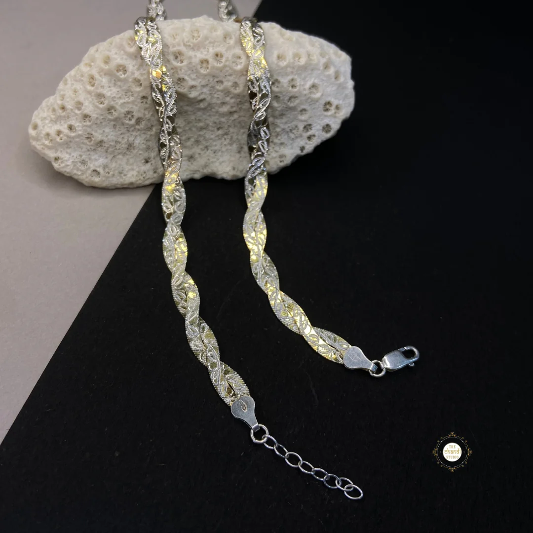 Sterling Silver Dual Tone Plain Anklet