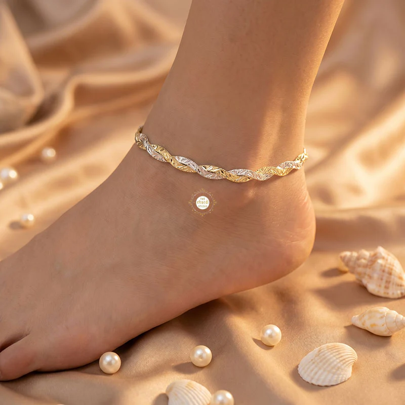 Sterling Silver Dual Tone Plain Anklet - Image 2