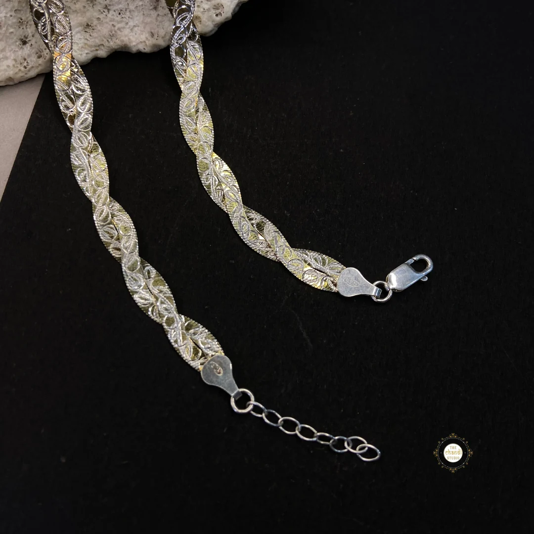 Sterling Silver Dual Tone Plain Anklet - Image 3