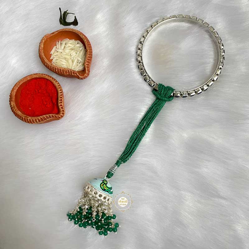 Sterling Silver Quirky Parrot Hand Painted Lumba Rakhi - Image 3