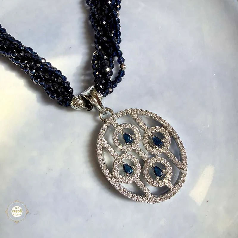 Sterling Silver Sparkling Blue Orbit Necklace with Earring - Image 2