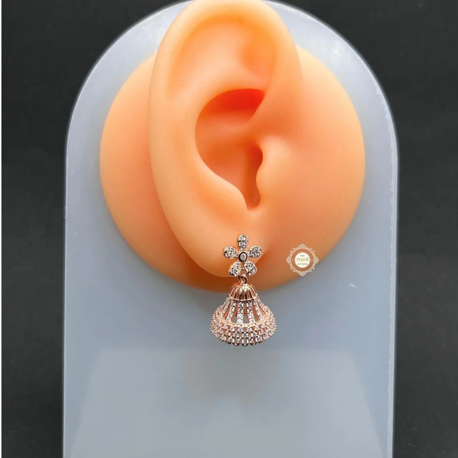 Sterling Silver Sparkling Flower Jhumki - Image 8