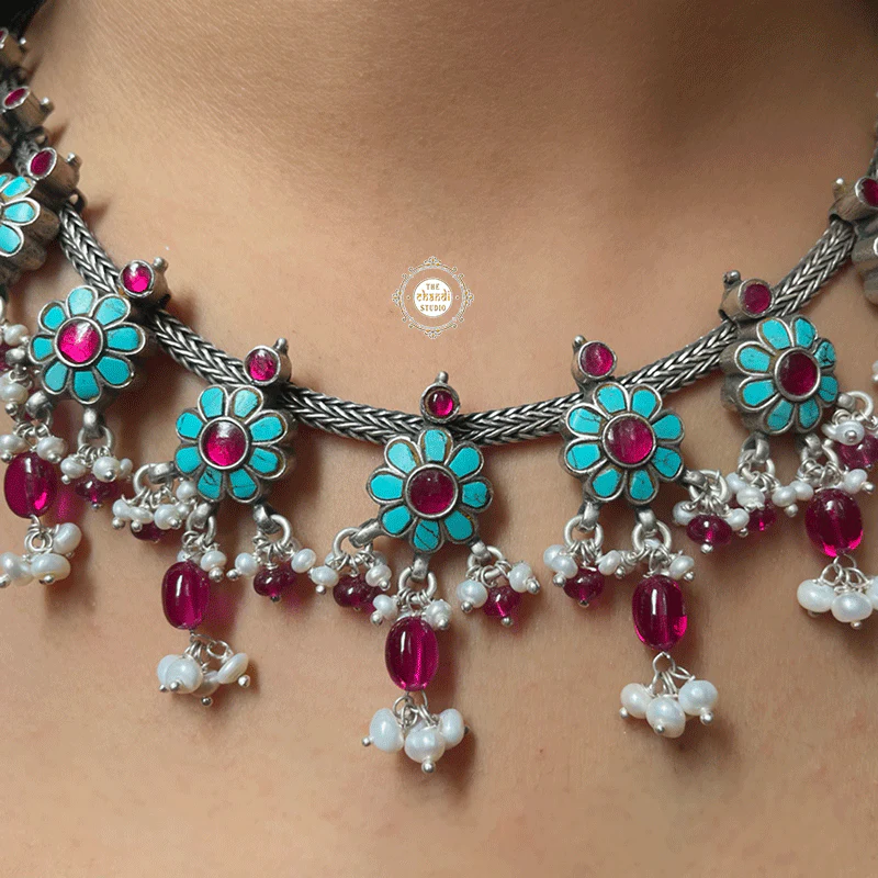 Summertime Turquoise- Ruby Chitai Necklace Set - Image 2