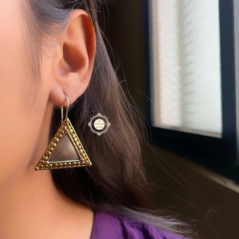 Trikona Earrings Dual Tone - Image 2
